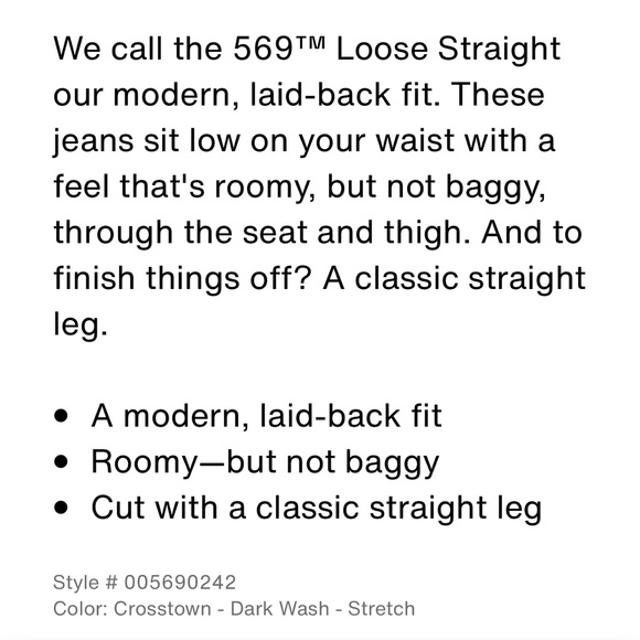 Levi’s Men 569 W 29 L 32 Loose Straight Dark Blue Wash Original NWT - Picture 5 of 14